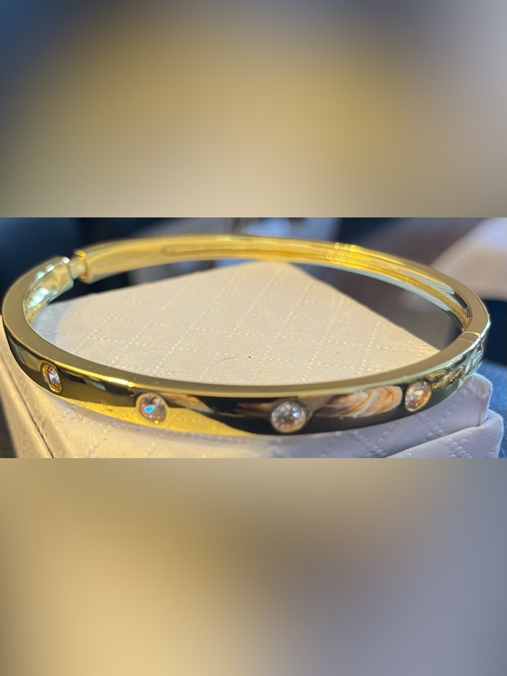 Gold Crystal Accent Hinged Bangle Bracelet